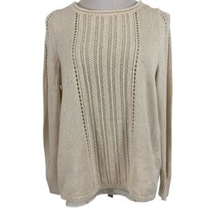 Lucky Brand Womens Pullover Sweater Size Medium Cream Gold Metallic Layered